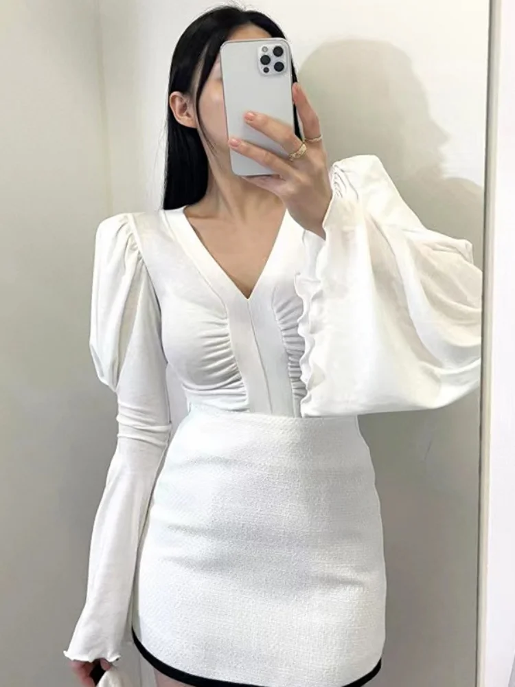 Кроп-топы Woherb Y2k модные плиссированные футболки однотонные облегающие пикантные