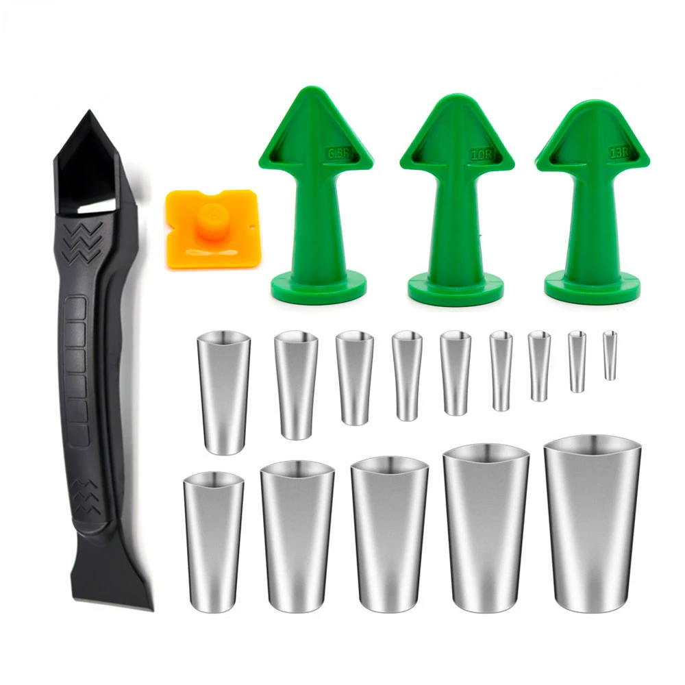 Krachtige 19Pcs Caulk Nozzle Scraper Set Caulking Tools kit Reusable Sealant Angle Scraper Silicone Grout Caulk Tools