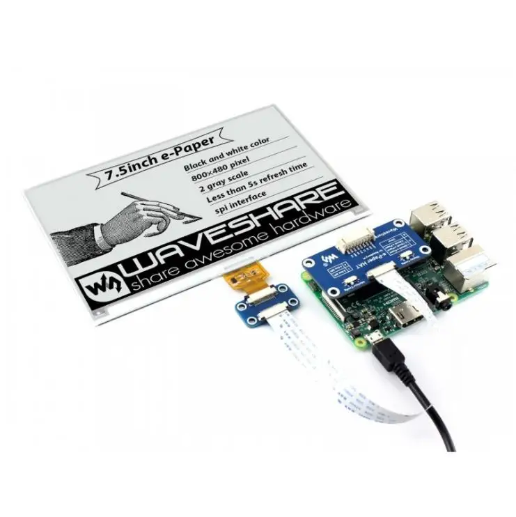 Фото Waveshare 800x480 7,5-дюймовый дисплей E-Ink HAT с электронной бумагой поддерживает Raspberry Pi STM32, двухцветный, со сверхнизким энергопотреблением №5