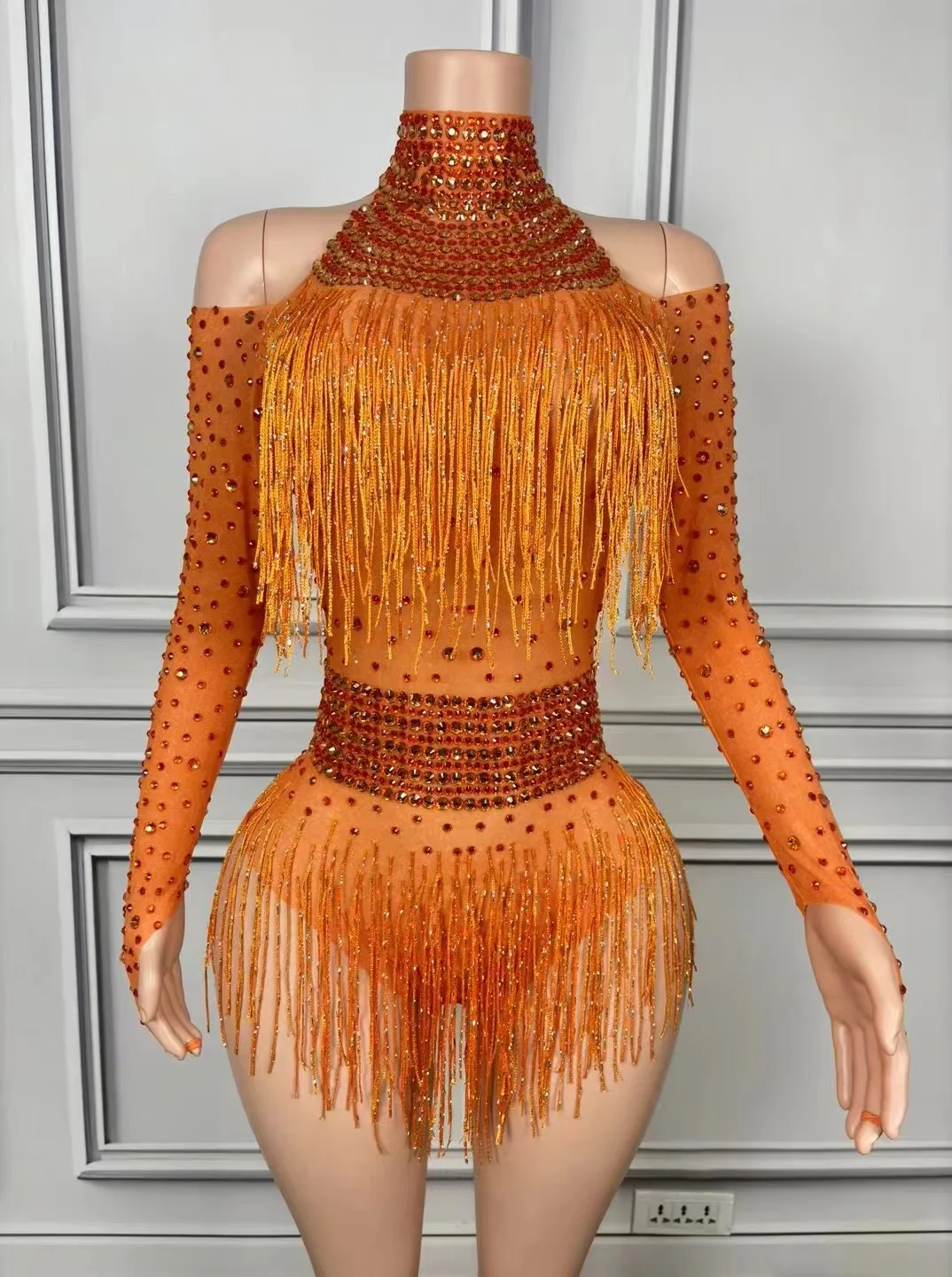 Latin Dance Cha Costume Talent Show Nightclub Bar Jumpsuit Model Catwalk Banquet Party Dress