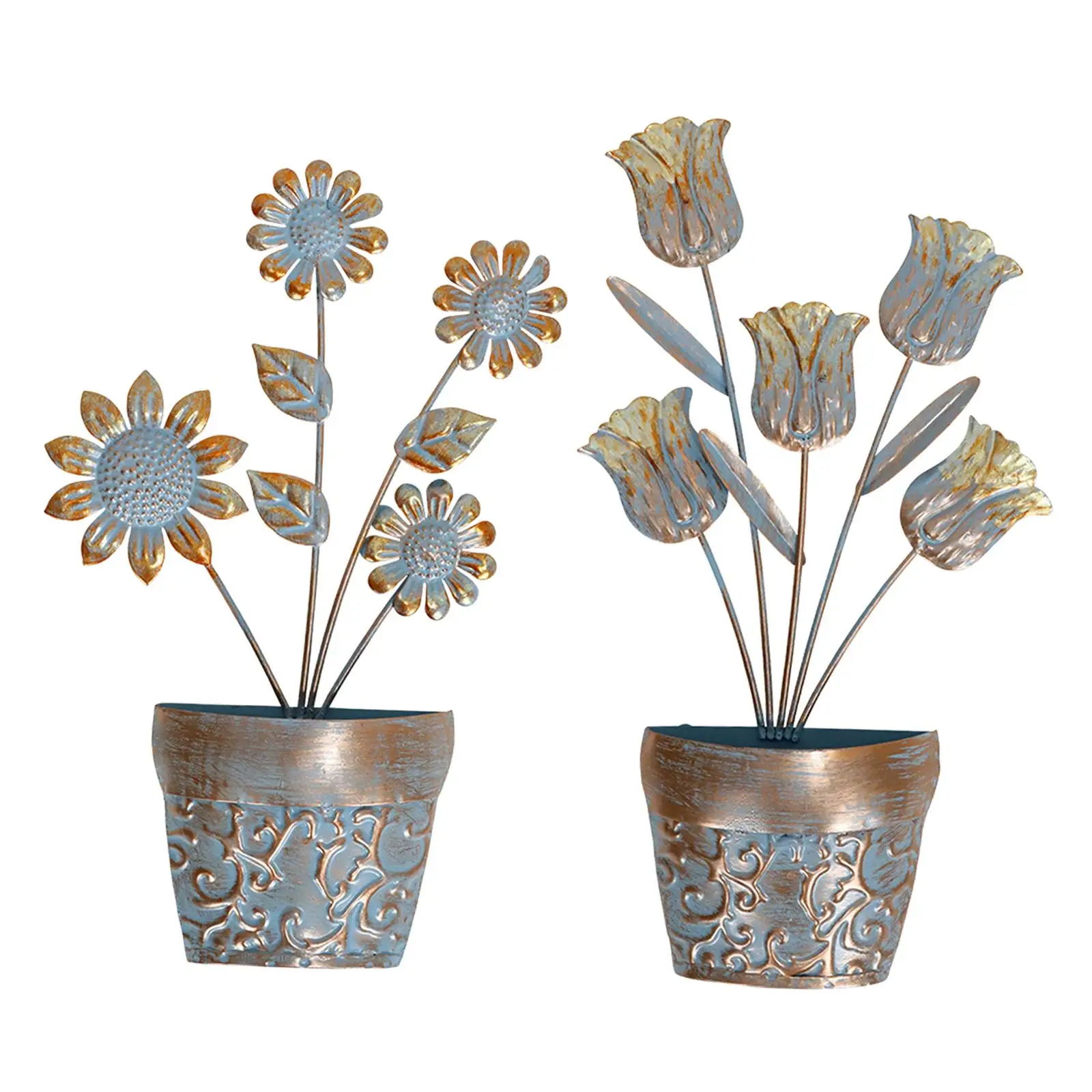 

2Pcs Flower Pot Wall Sculptures Living Room Flower Metal Wall Art Decors for Decoration Fence Outdoor Indoor Bedroom Front Door
