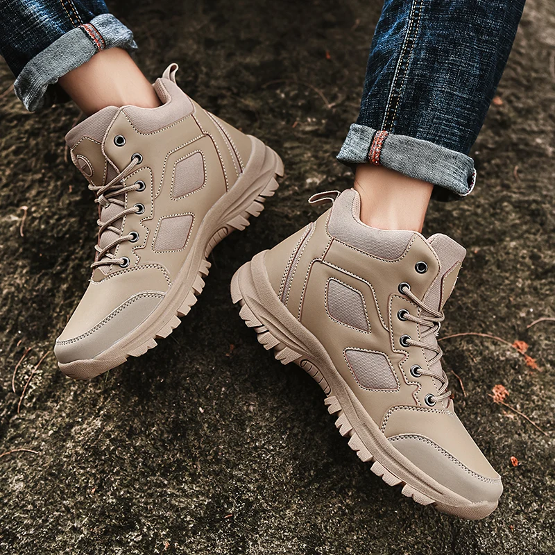 Men Combat Boots Classical Tantical Boots Thick Platform Male Walking Shoes Outdoor Mens Sneakers Plus Size 39~49