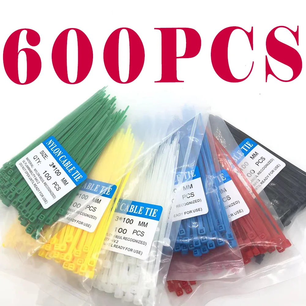 

Self-locking Plastic Nylon Cable Tie 100/600 Pcs Black 12 Color Cable Ties Fastening Ring 3x100 Industrial Cable Tie set