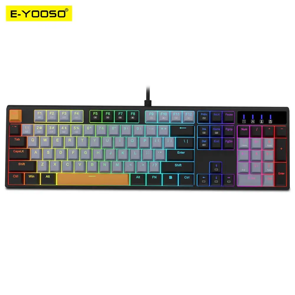 E-YOOSO Z14 RGB USB Механическая игровая проводная клавиатура Красный переключатель 104