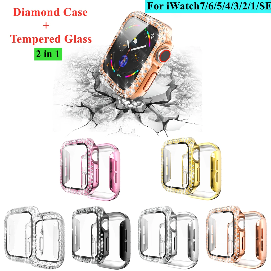 

50 шт./стекло + искусственное стекло для Apple iWatch 45 мм 41 мм 44 мм 40 мм 42 мм аксессуары блестящая искусственная Защита Чехол Серия 7 6 5 SE