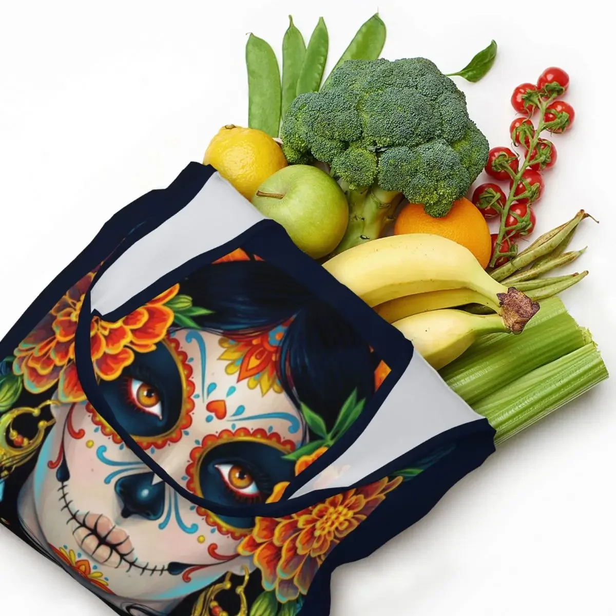 Сахарный череп для девочек продуктовые сумки-тоут покупок мексиканские холщовые