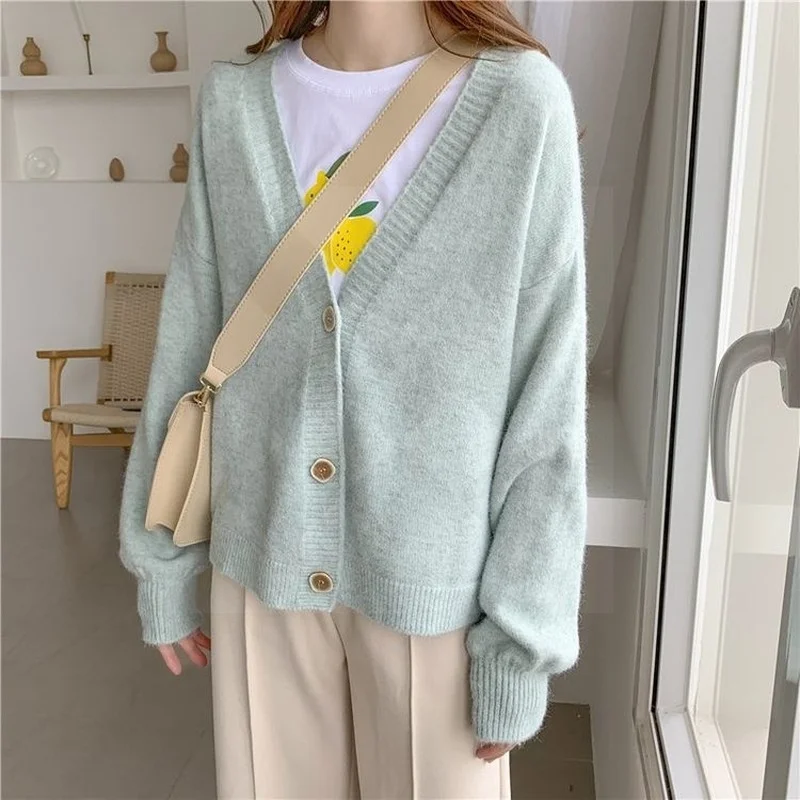 

Chic Korean Fashion Winter Knit Jackets 2023 Women Sweater Cardigan Autumn Solid Cashmere Tops Casual Cardigans College Style