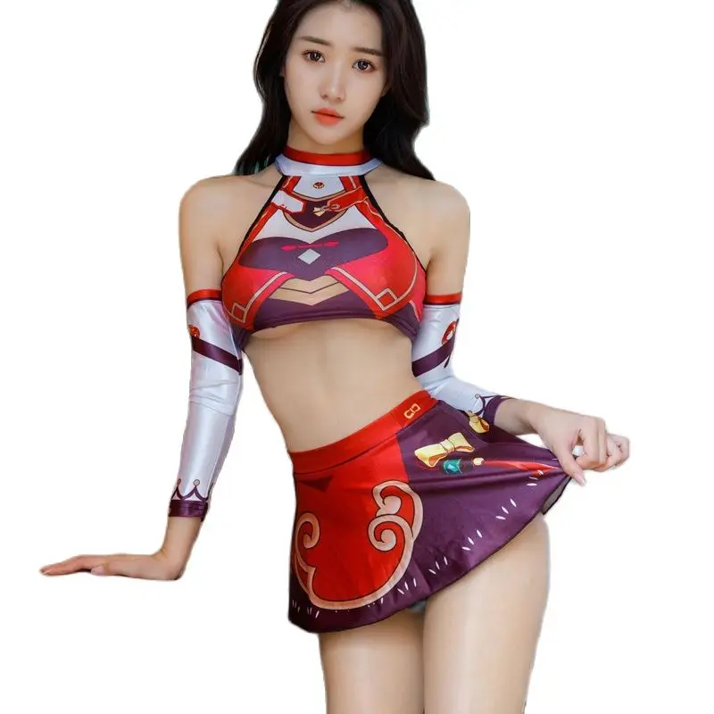 

Game Genshin Impact Anime Yanfei Sukumizu Cosplay Swimwear Bodysuit Tube Tops Skirts Sexy Suit Tights Lingerie Carnival Suit