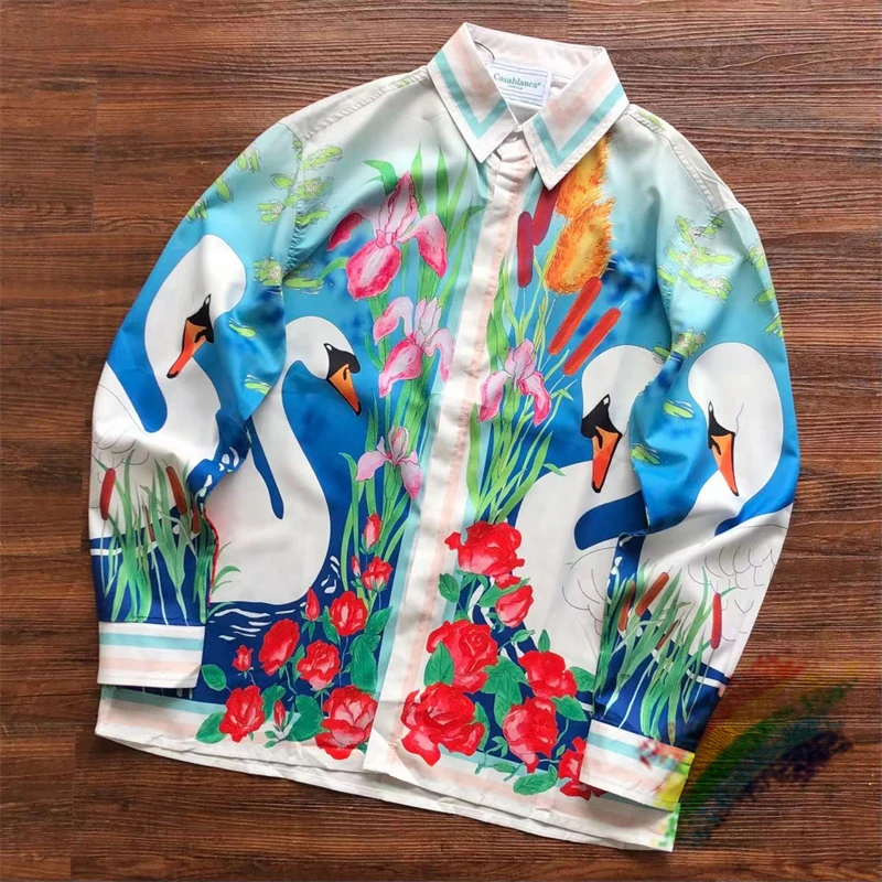 

Рубашка с лебедем и принтом Касабланки для мужчин и женщин, Высококачественная цифровая рубашка с прямым распылением, топы, футболки