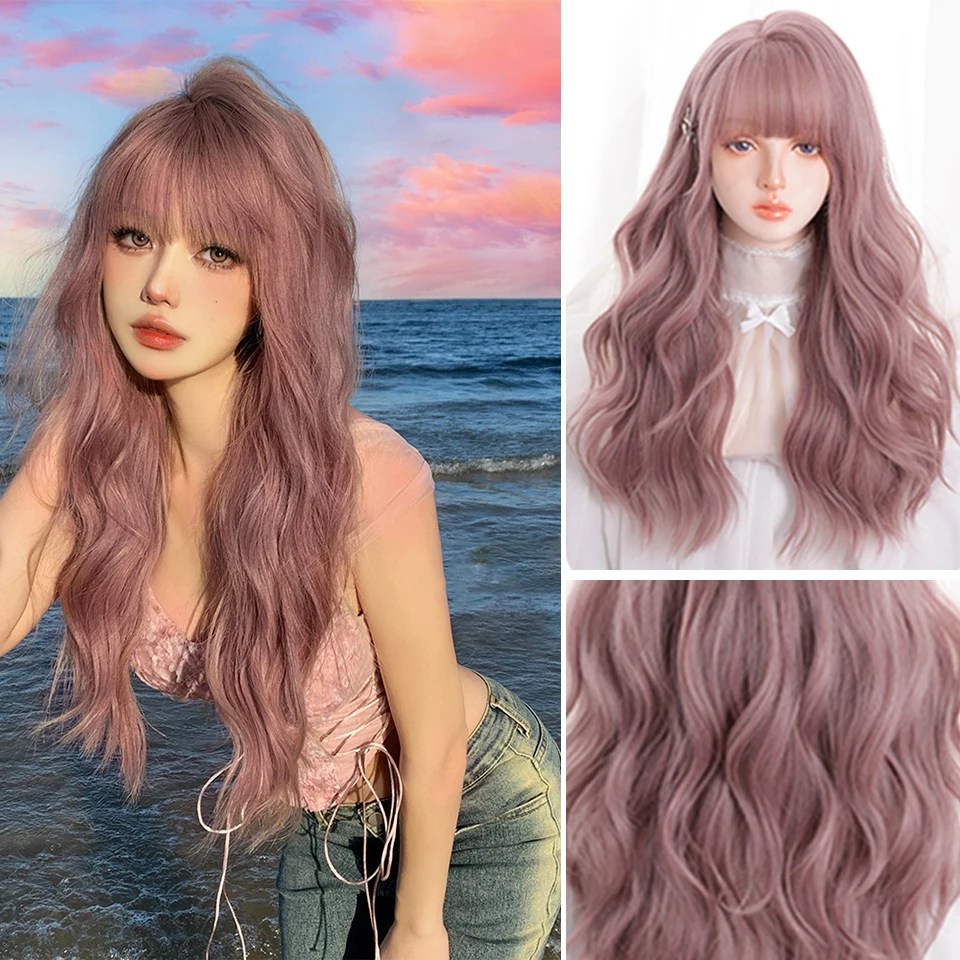 

Synthetic Gray short straight wig For Women Ombre Pink Purple Lolita Bobo Wigs with Bangs Heat Resistant Cosplay Daily Hair