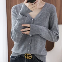 thin knitted womens cardigan 100 cotton outside with a simple spring and autumn new v neck slim solid color loose top
