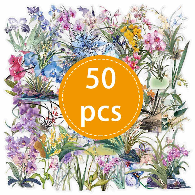 

50 шт., прозрачные наклейки с орхидеями и травой YANWEIBAN