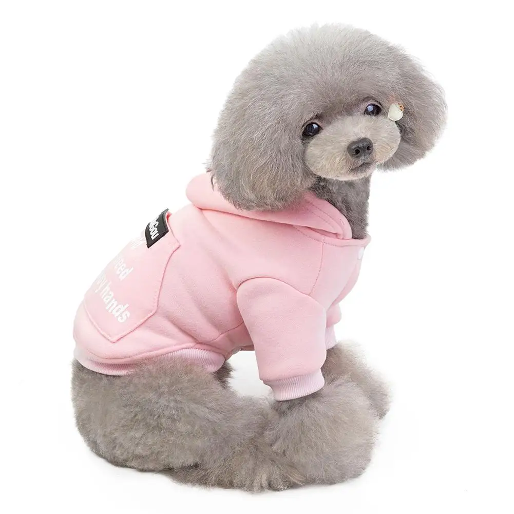 

New Fashion Dog Hoodies Solid Color Pet Dog Cat Clothes Winter Warm Cotton Coat Outfit Puppy Letter Hoodies Costume
