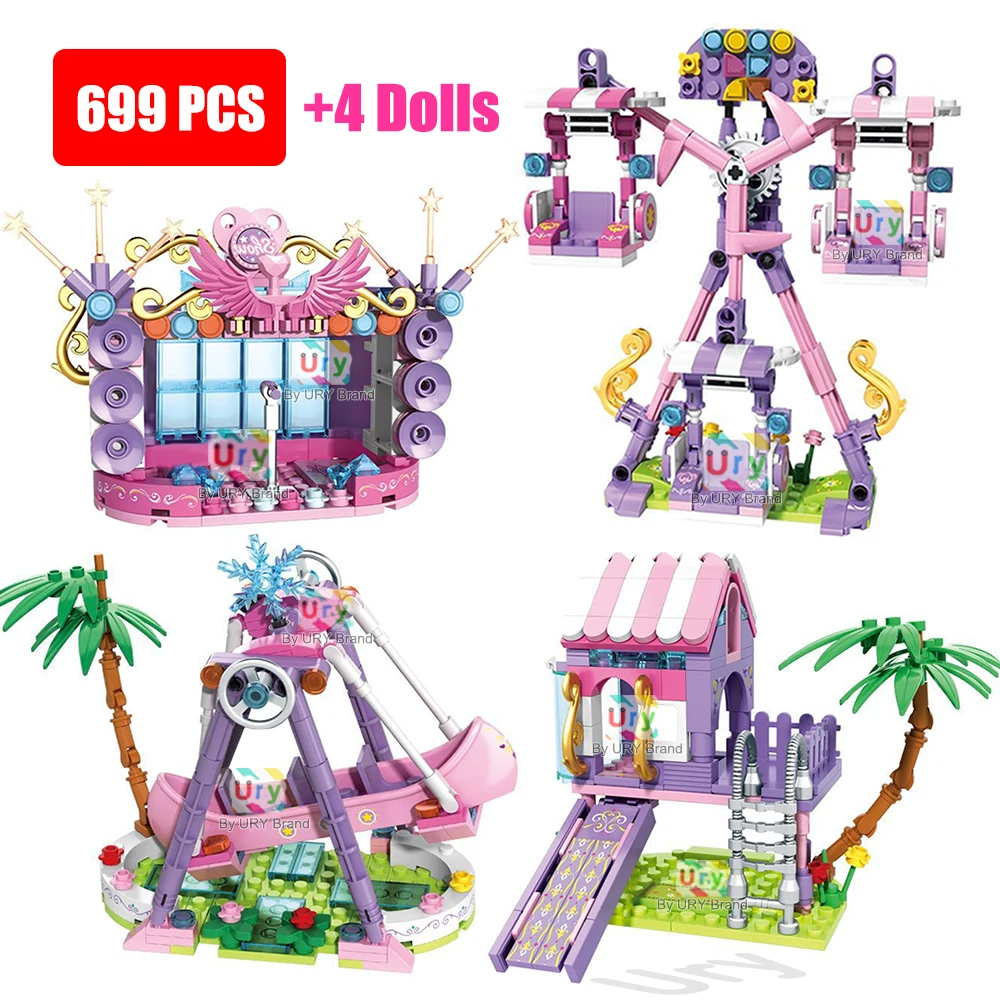 friends park rozrywki Starlight Stage Pirate Boat Adventure Hut Rotating Chair MOC Building Blocks Set Figure Toy for Girl Gift