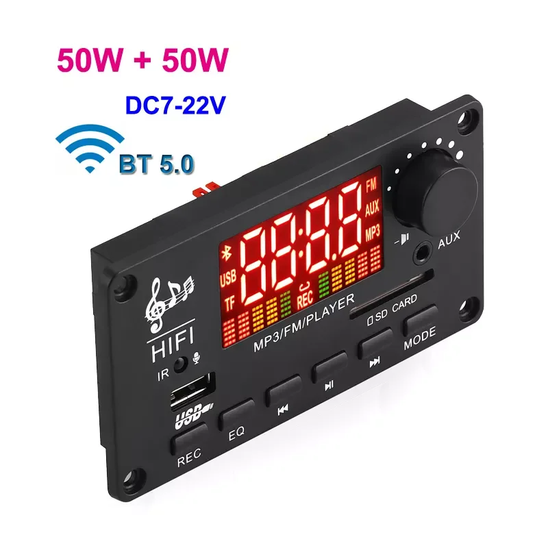

NEW2023 50W+50W Bluetooth AMP Class D Stereo Car DIY USB AUX FM MP3 Decoder Player Module Audio Digital Power Amplifier Board