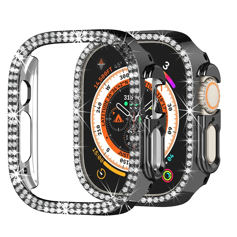 

Diamond Bling Protect Case for Apple Watch Ultra 49mm Woman PC Hollow Frame Bumper for iWatch Series8 Pro/Ultra Protective Cover