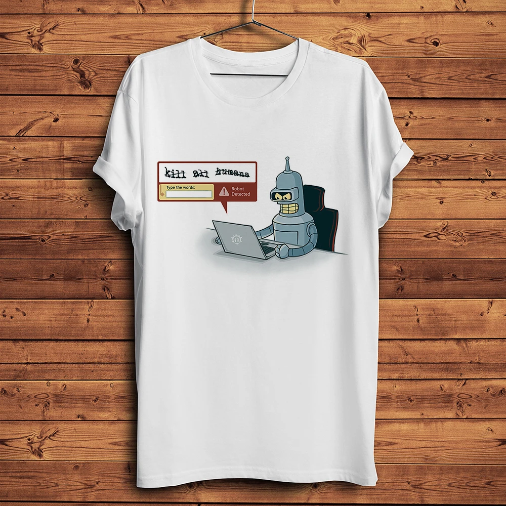

Funny Robot Detector Identifying Code Men T Shirt Homme Cool Geek Tshirt O-neck Loose Streetwear Male Oversized Tee Ropa Hombre