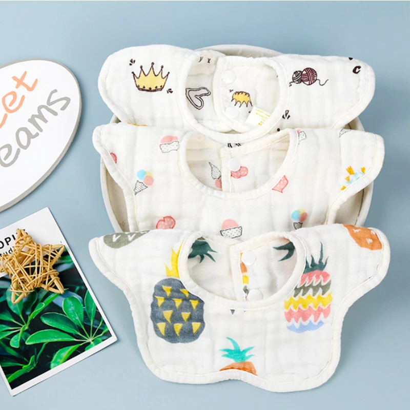 

Детские хлопковые нагрудники, высококачественный утолщенный нагрудник с лепестками, вращающийся на 360 ° нагрудник, милый мультяшный принт, ...