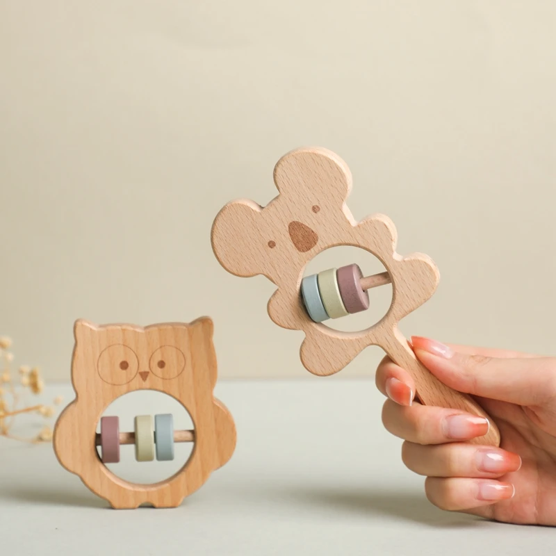 

Baby Wooden Animal Koala Owl Rattles Handbells Toy for Kids Parent-child Interaction Rattle Newborn Accessories Educational Toys