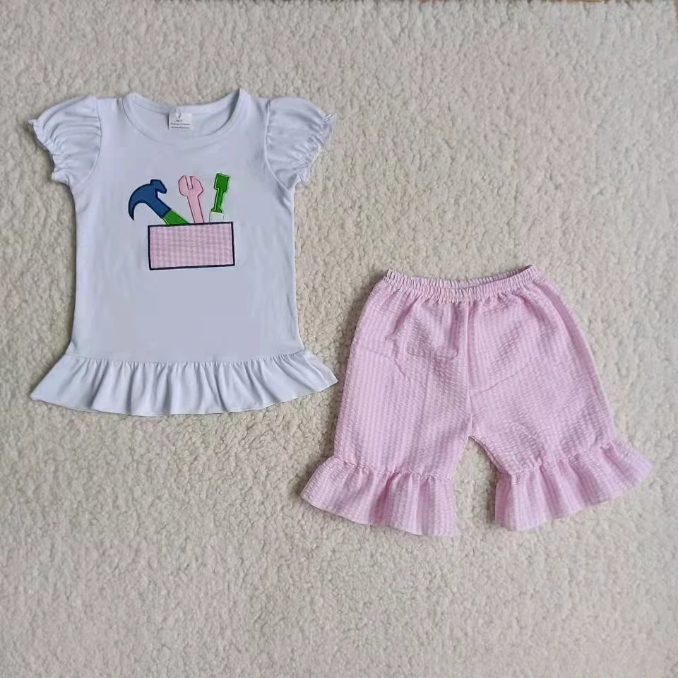

baby girl clothing toddler girl clothing set summer white short sleeve top and pink plaid shorts kids shorts clothes set
