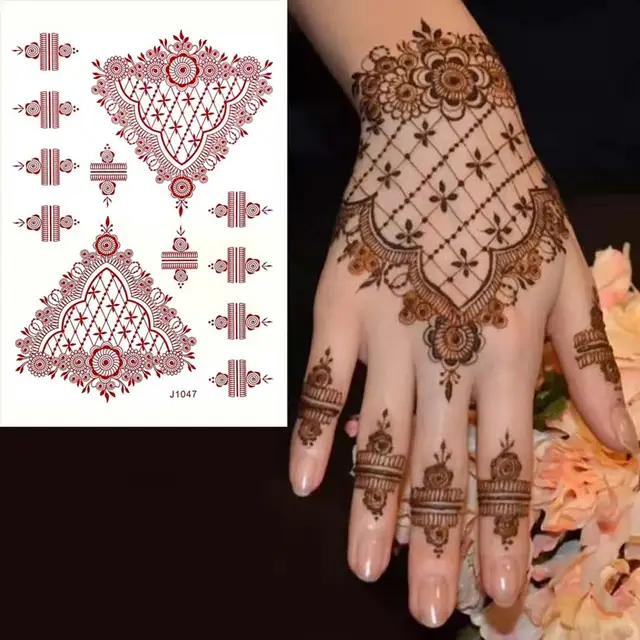 Waterproof Henna Tattoo Brown Henna Stickers for Hand Fake Tattoo for Women Body Art Temporary Hena Design Mehndi Stickers 3