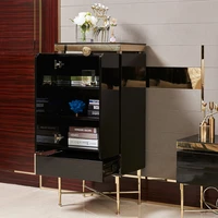 modern small sideboard stainless steel black corner cabinet decorative cabinet living room furniture customization