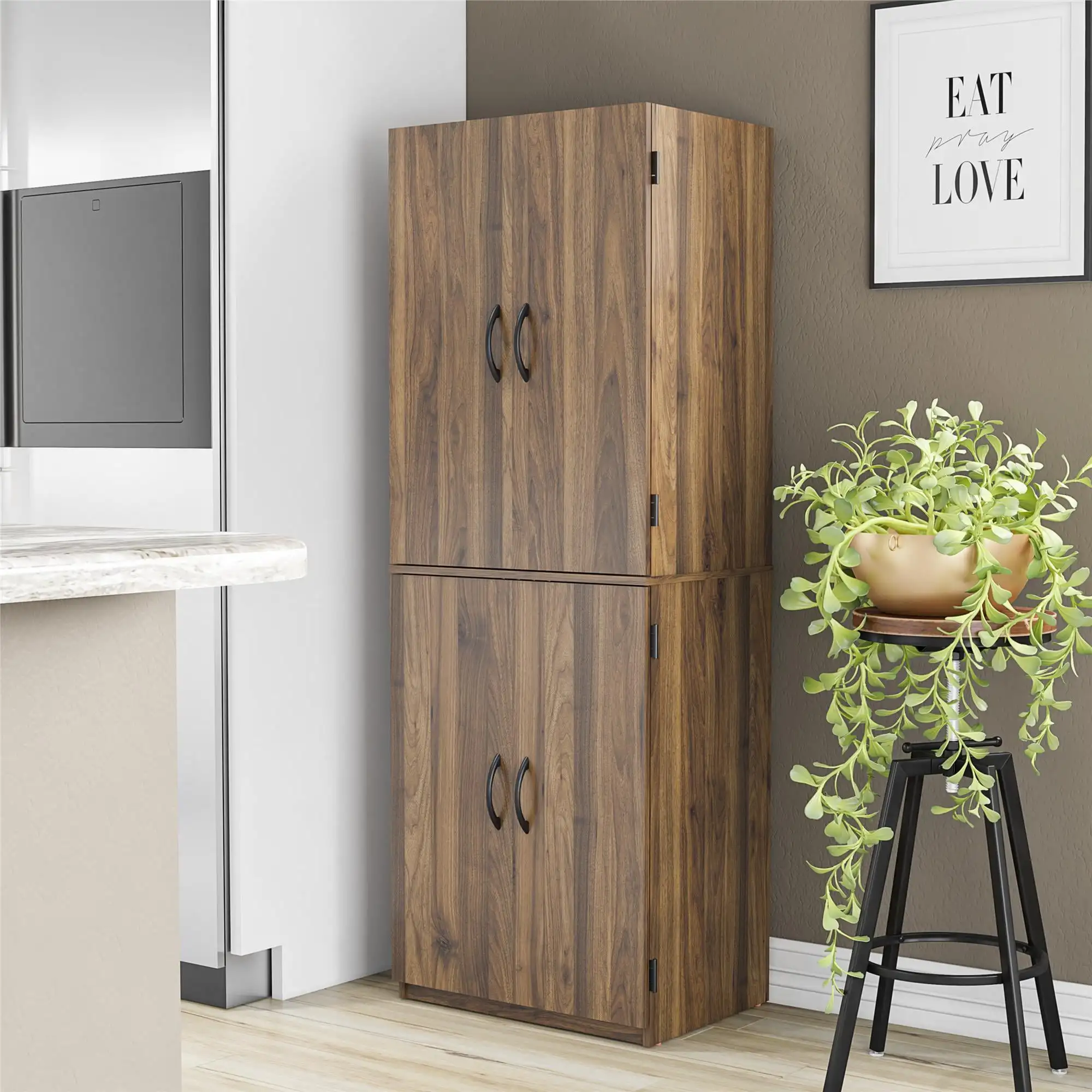 

4-Door 5' Storage Cabinet, Walnut