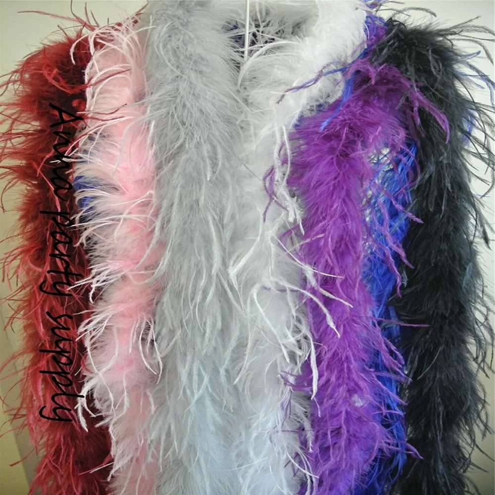 

Dyed Colorful Ostrich Feather Boa Real Ostrich Feathers Trim for Wedding Party Clothing Craft Decoration Accessories 2 Meters