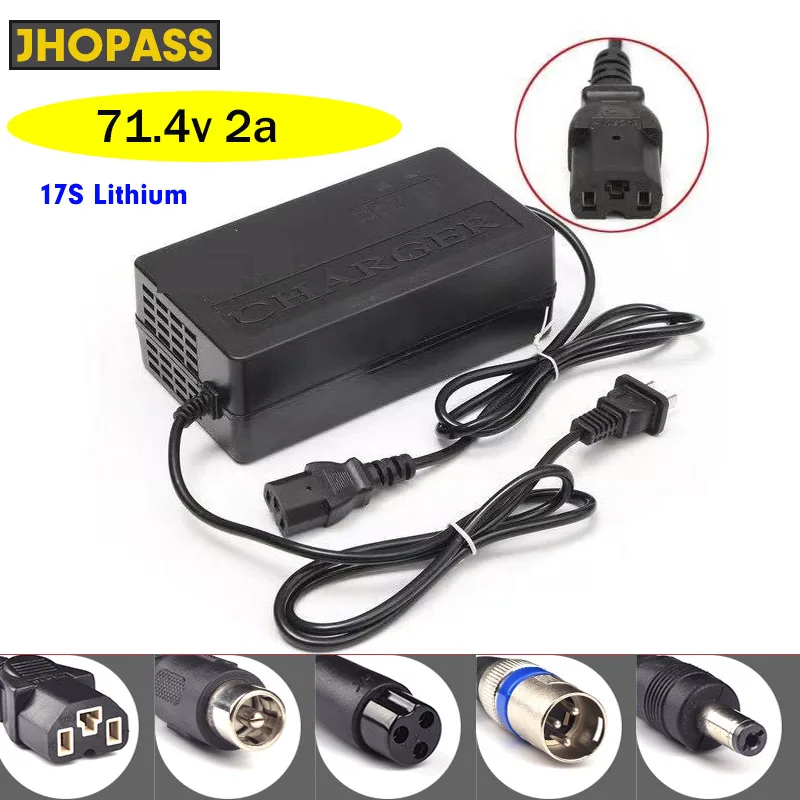 

71.4V 2A Lithium Battery electric bike Charger For 17S 62.9V Li-ion battery pack e-bike Charger high quality Plug EU/US/UK/AU