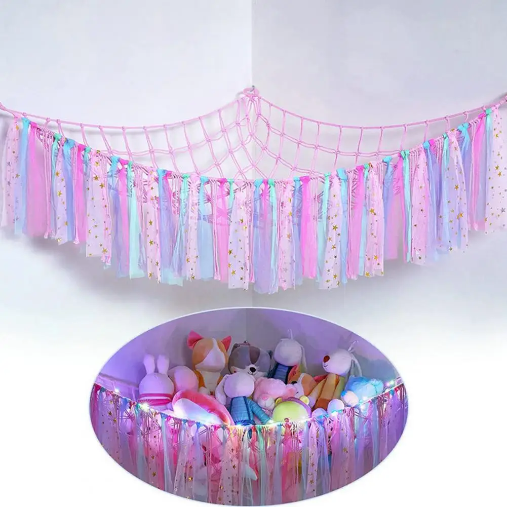 

Toy Hammock for Corner Space Efficient Plush Toy Storage Solution Led-lit Stuffed Display Net with Colorful Star for Nursery