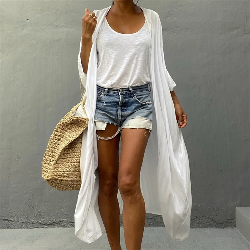 

Beach Cover Up Kimono Women Summer 2023 New Pareo Swimsuit Cape Solid Bohemian Tunic Dresses Bathing Suits Dropshipping