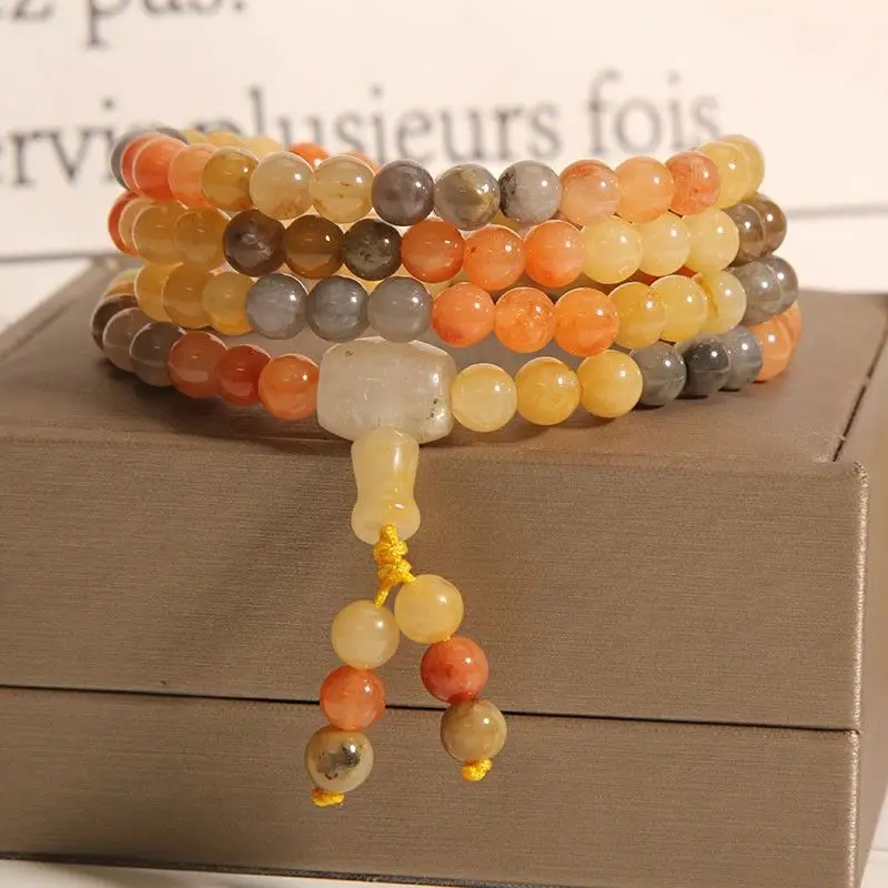 Золотистый Шелковый нефритовый браслет с бусинами Будды из нескольких колец для