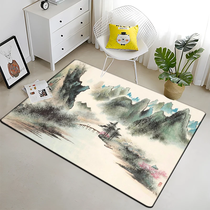 

Chinese Painting HD Print Area Rug Kid Bedroom Game Floor Mat Soft Flannel Room Play Carpets for Living RoomYoga Mat Gift Decor