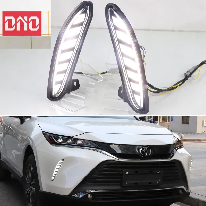 

Светодиодные дневные ходовые огни 12 В для Toyota Venza 2020 2021 декоративный элемент для бампера дневсветильник огни автомобильный динамичный сигнал поворота DRL индикатор
