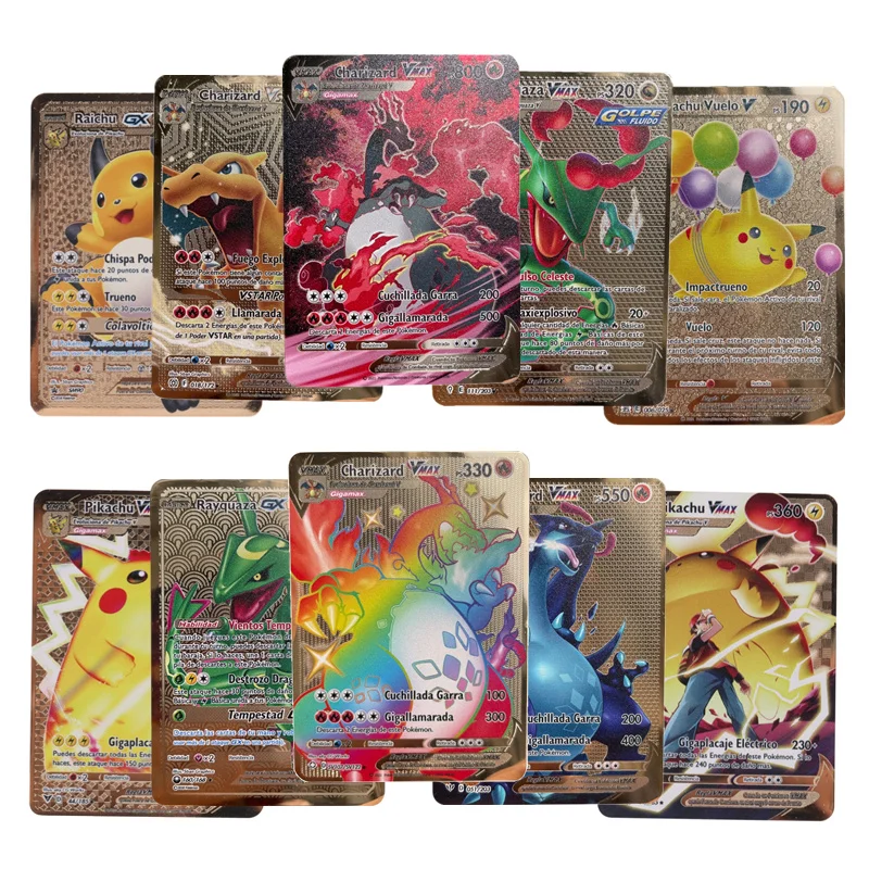 

22 Styles Spanish Pokemon Metal Card Arceus Vmax Gold Card Super Game Collection Anime Cards Toys for Children Gift