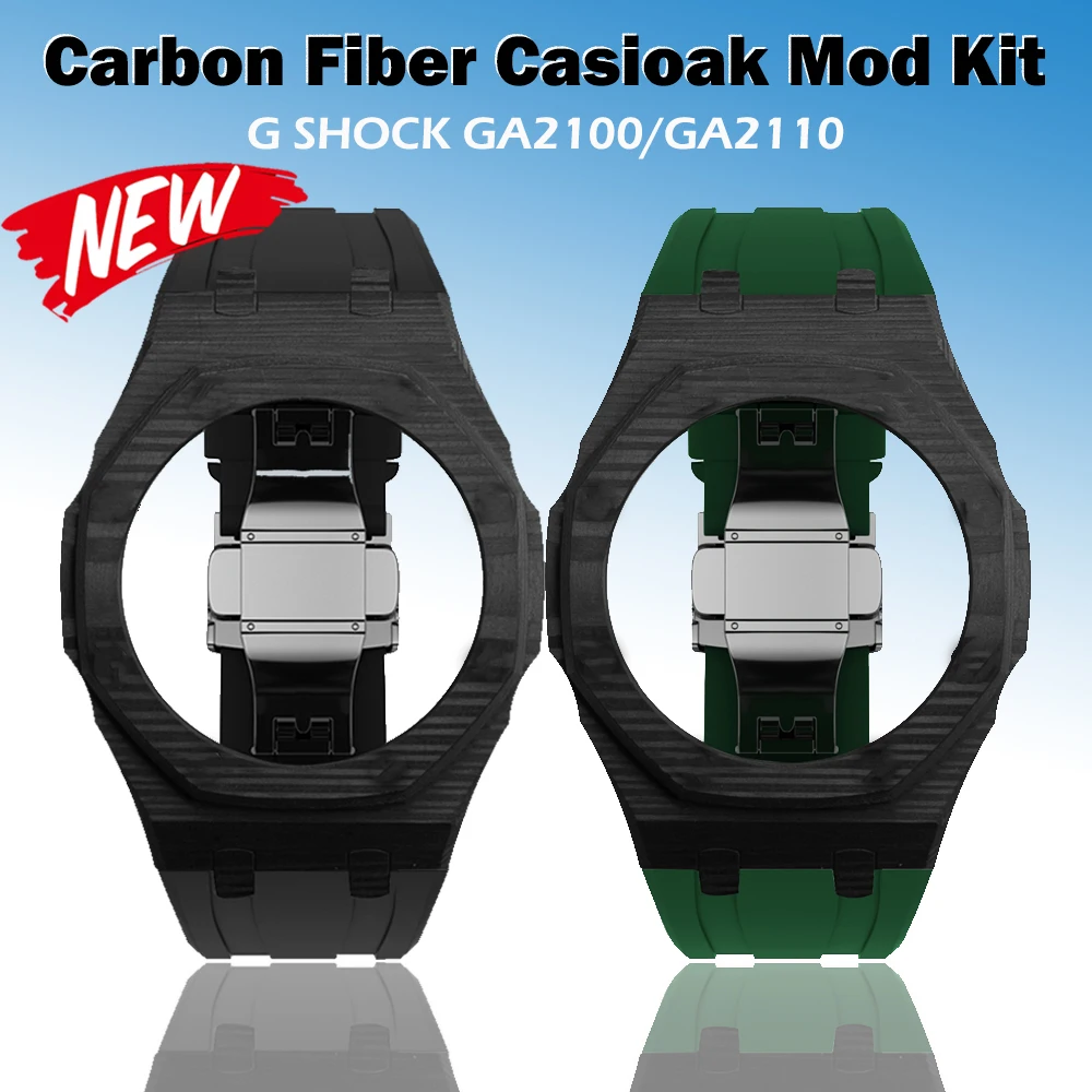 

For Casioak GA2100 Carbon Fiber Mod Kit Metal Luxury Wristband Modified Watch Strap Case+Rubber Strap GA2110 GAB2100