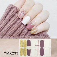 lamemoria new 14 tips nail art full cover self adhesive stickers charm glitter shiny nail decals manicure diy nail strips wraps