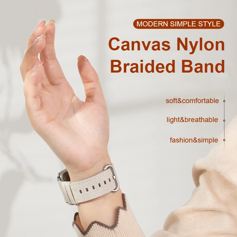 Canvas Nylon Strap for Apple watch band 44mm 40mm 38mm 42mm ultra 49mm Loop bracelet correa iwatch series 7 SE 6 5 4 8 45mm 41mm