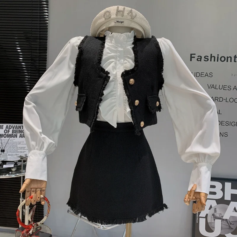 Женский осенний комплект из 3 предметов блузка с длинным рукавом