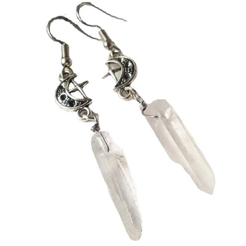 

Clear Quartz Moon Earrings - Boho, Witchy, Natural Stones, Esoteric, Celestial, Alternative, Nugoth, Gothic, Romantic.star Gift