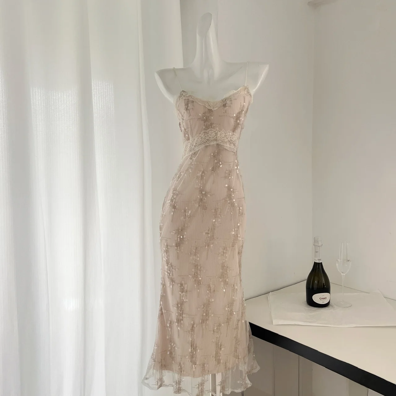 Женское Сетчатое платье с блестками Элегантное Длинное без рукавов открытыми