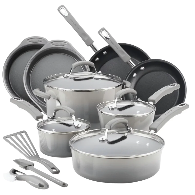

Rachael Ray 15-Piece Hard Enamel Aluminum Nonstick Cookware Set, Gray
