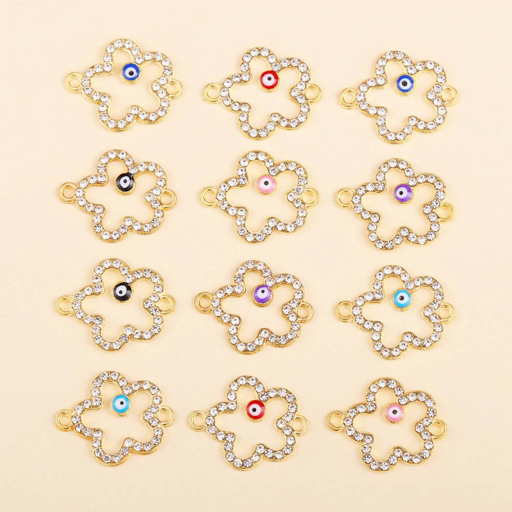 

10Pcs Trendy Turkish Evil Blue Eye 2 Hole Connector Zirconia Flower Charms DIY Bracelet Necklace Components Jewelry Supplies