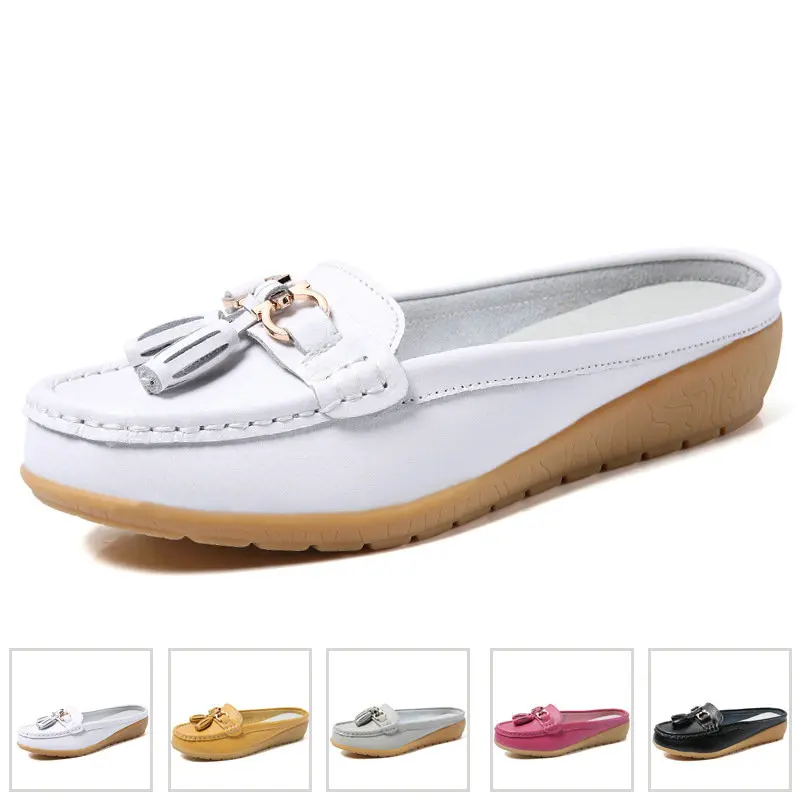 

Summer Flat Casual Leather Slip On Shoes For Women Moccasins Loafers Woman Flats Half Shoes 2022 New Dropshipping