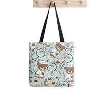 women shopper bag nurse pattern with bear printed bag harajuku shopping canvas shopper bag girl handbag tote shoulder lady bag