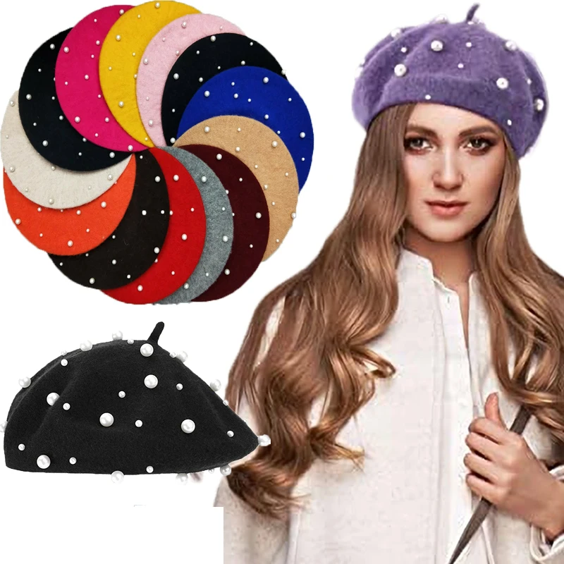

2021 New arrivals Trendy Princess Kids Girls Berets Caps Lovely Pearl Beanies Hats Spring Autumn Winter Toddler Girls Hats