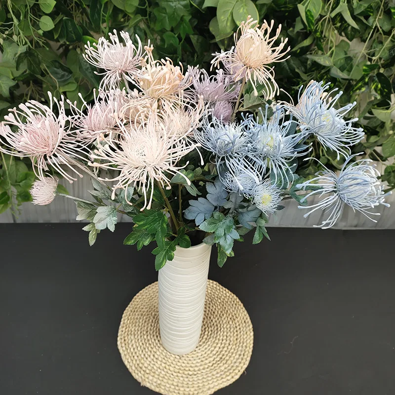 

Wedding Decoration Pincushion Flower Stem 60cm Tall Artificial Flowers Pincushion Silk Fake Flower Home Flowers for Decoration