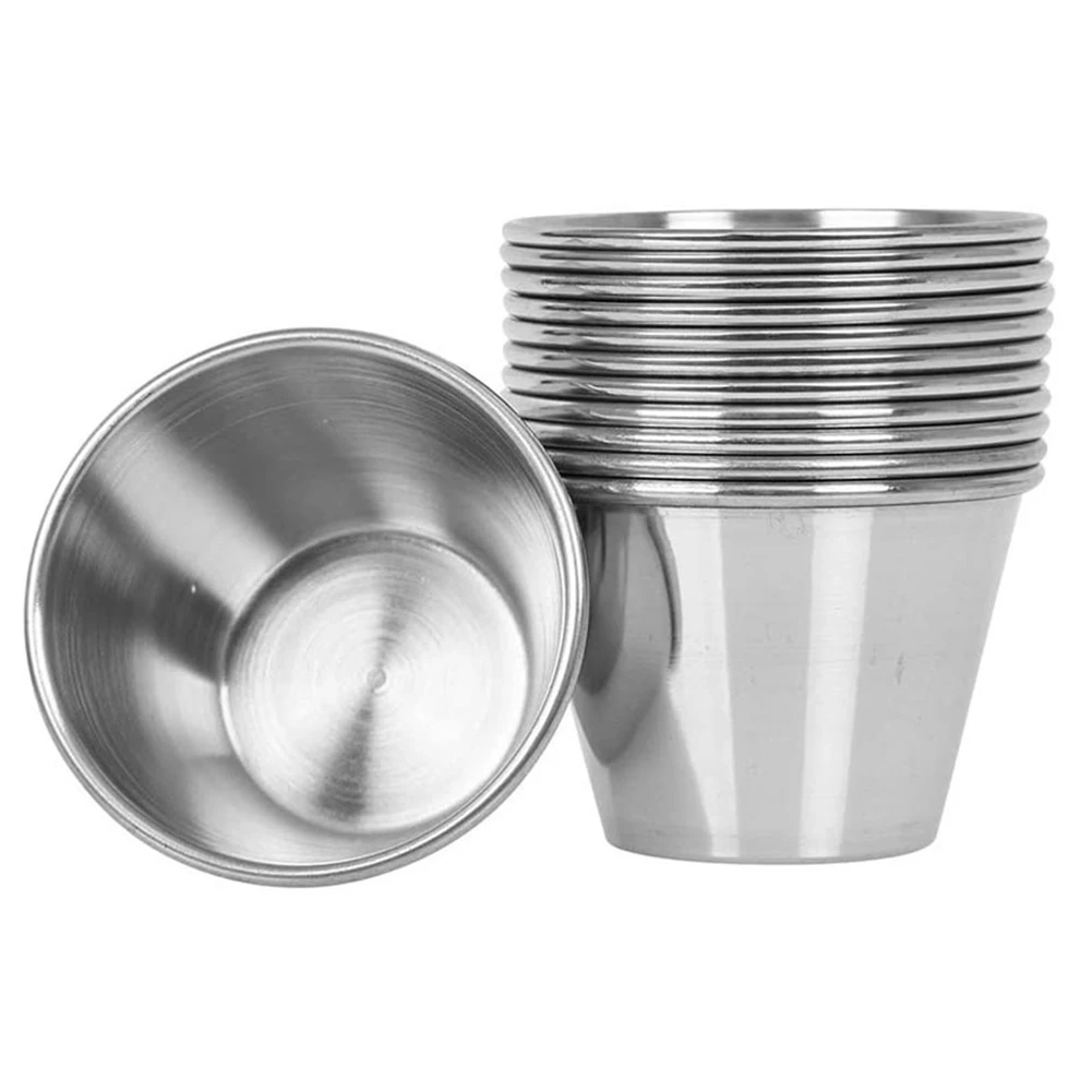 

12Pcs 2.5 Oz Stainless Steel Condiment Sauce Cups Tomato Sauce Container Dipping Bowl For Restaurant Home Party Cookware
