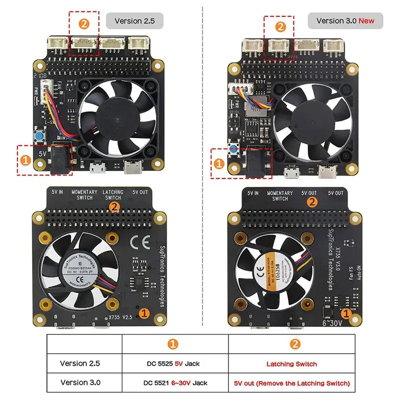 Фото Плата расширения для управления питанием (A96Z) X735 V3.0 для Raspberry Pi 4B, плата расширения питания X825 для 2,5-дюймовых SATA-накопителей и SSD №3
