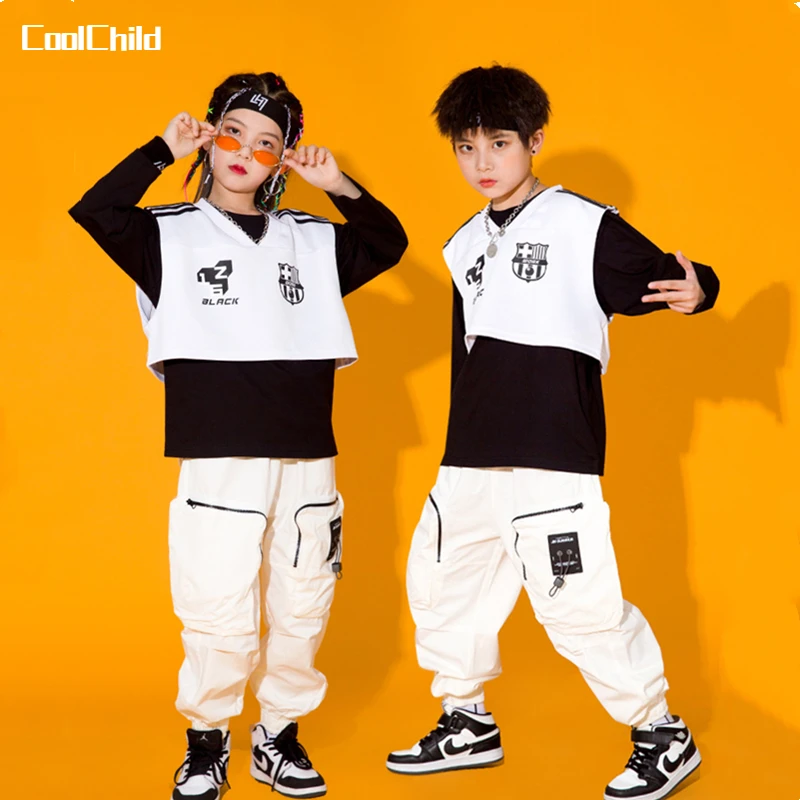 

Boys Hip Hop Vest Sweatshirt Cargo Pants Girls Jogger Outfits Kids Street Dance Clothes Sets Teens Jazz Costume Child Streetwear